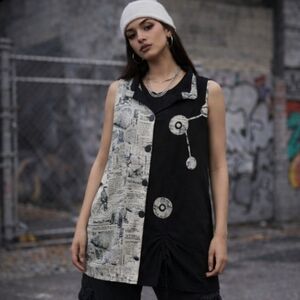 Streetwear newsprint lagenlook dress jacket top oversized novelty M